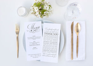 wedding menu thank you card
