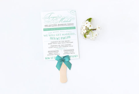 teal aqua wedding program fan