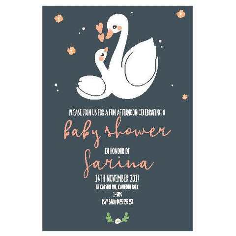 baby shower invitation with woodland swan