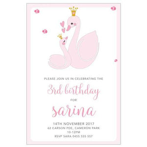 pink swan birthday invitation