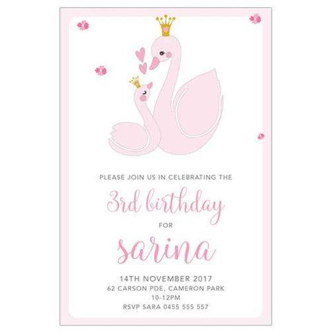pink swan birthday invitation
