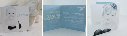 boy christening and birthday invitation in blue with plane