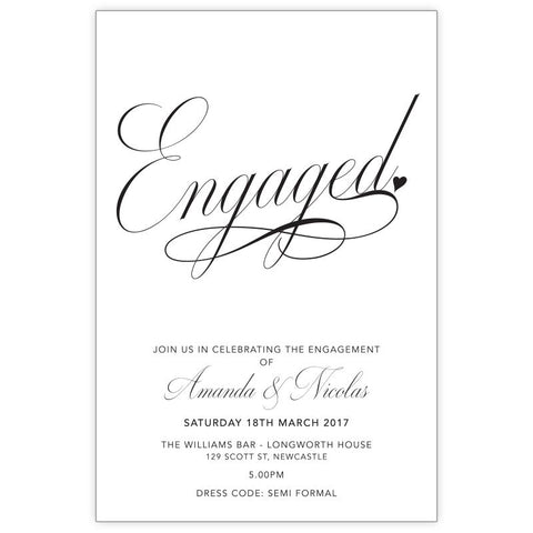 classic black and white engagement invitation
