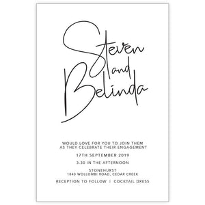 Simple and classy black and white engagement invitation.
