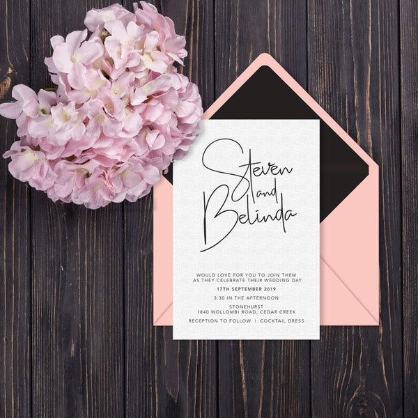 Classic black and white wedding invitation design