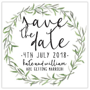 Watercolour wreath save the date card design 