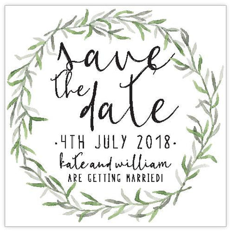 Watercolour wreath save the date card design 