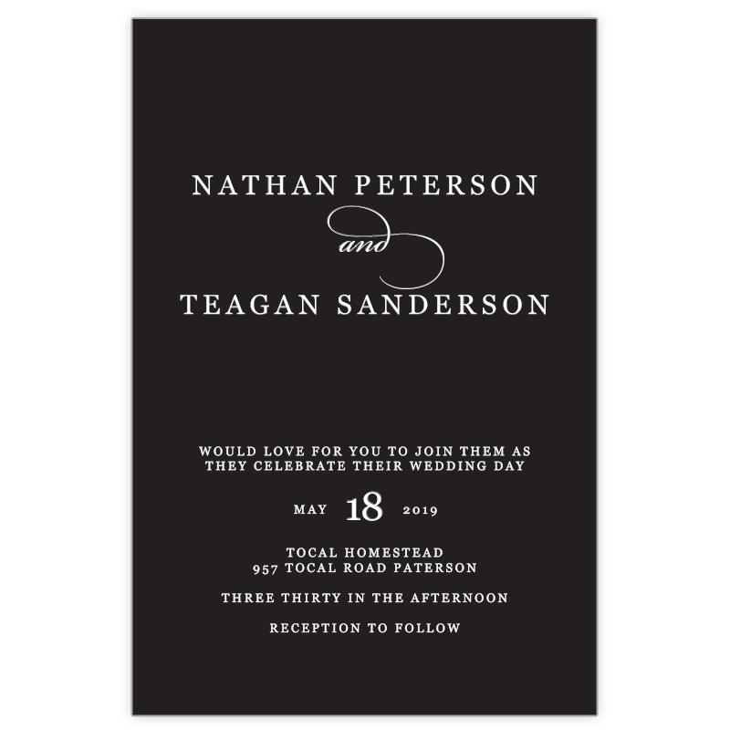Classic black and white wedding invitation white ink printing