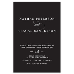 Classic black and white wedding invitation white ink printing