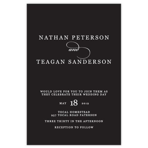Classic black and white wedding invitation white ink printing