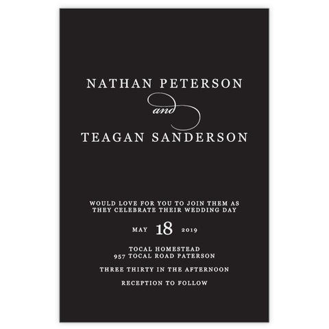 Classic black and white wedding invitation white ink printing