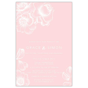 Elegant floral blush pink and white wedding invitation