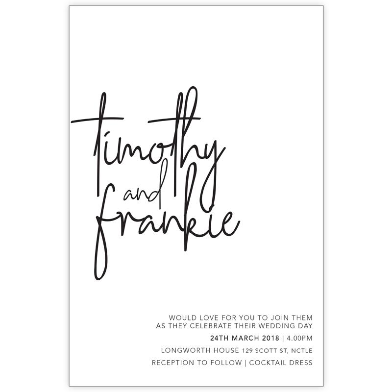Classic black and white wedding invitation design