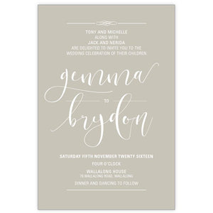 Classic wedding invitation with  white ink printing