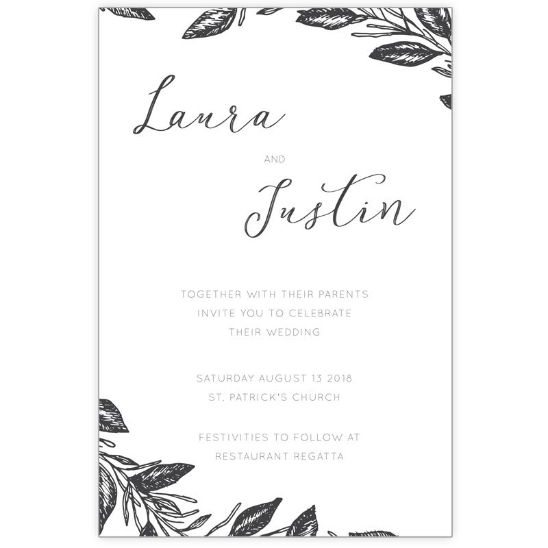Hand drawn leaf wedding invitation
