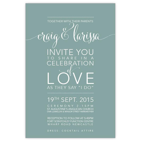 Classic love wedding invitation with white ink printing
