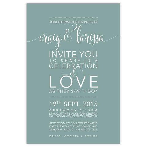 Classic love wedding invitation with white ink printing