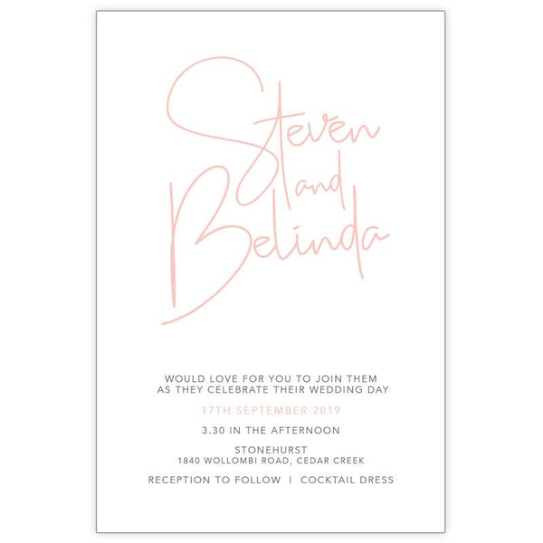 Classic blush and grey wedding invitation design