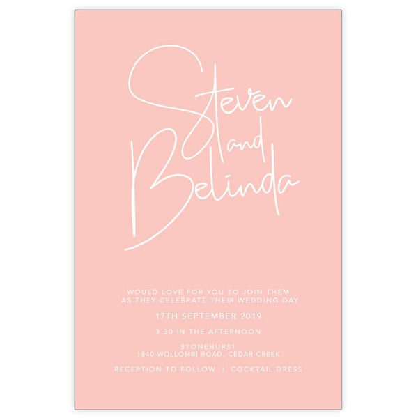 blush pink wedding invitation white ink printing