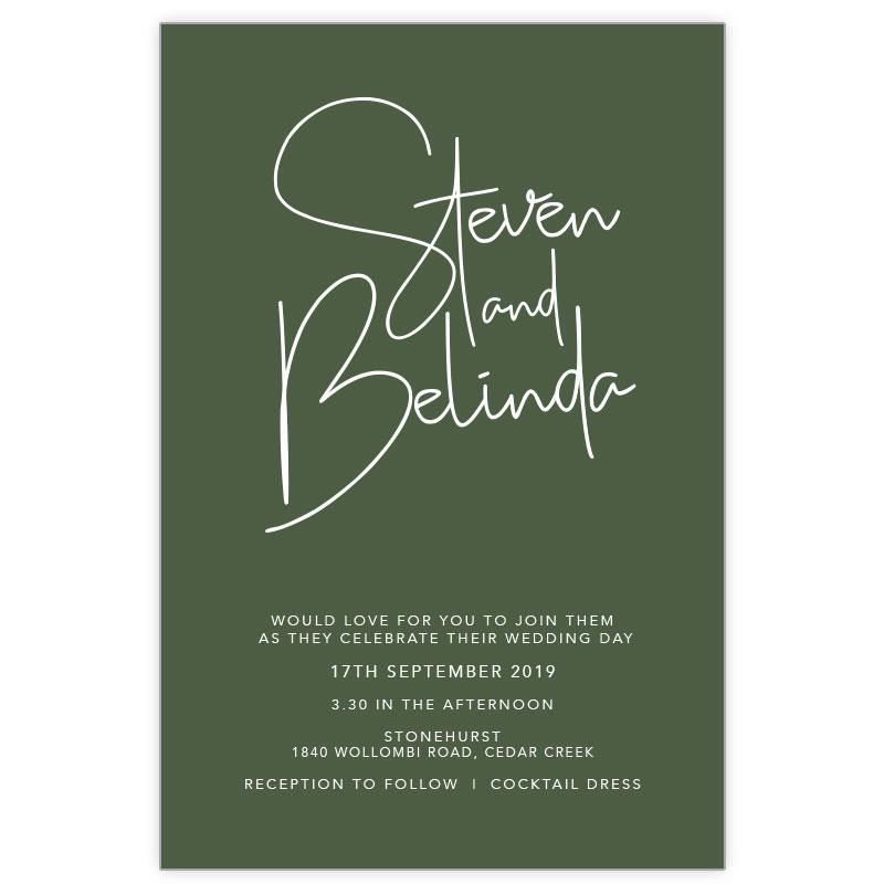 green wedding invitation white ink printing
