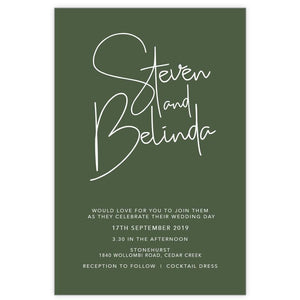 green wedding invitation white ink printing
