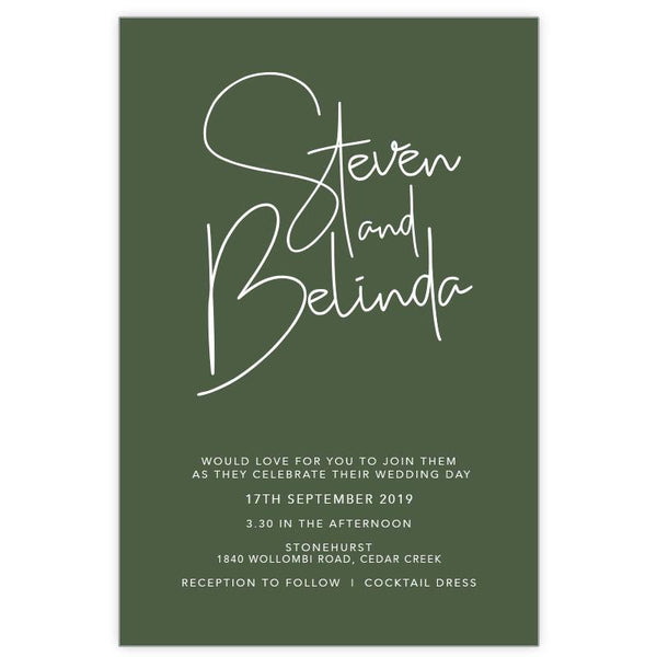 green wedding invitation white ink printing