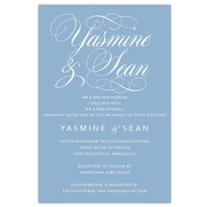 Stunning wedding invitation, featured here in blue