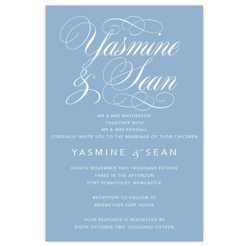 Stunning wedding invitation, featured here in blue