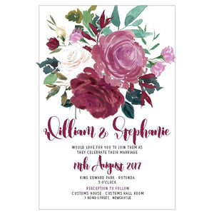 Wedding invitation Design featuring red and pink flowers.