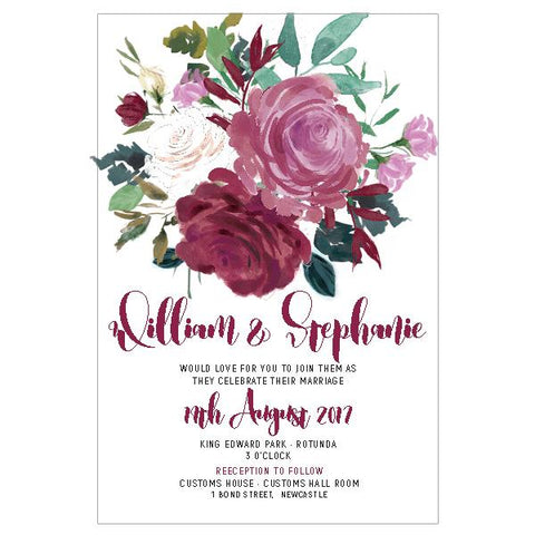 Wedding invitation Design featuring red and pink flowers.