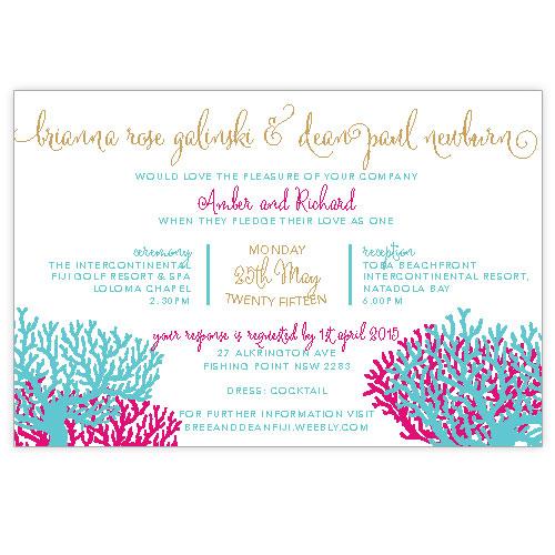 Watercolour coral wedding invitation design.