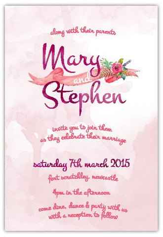 Watercolour flower wedding invitation design.